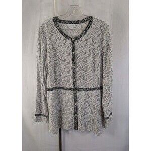 J. Jill Ditsy Long Sleeve Blouse Black & White  Sz Large Round Neck Womens (E13)